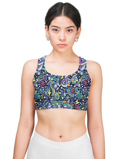 Cartoon Pop Art Print Sports Bra for Women