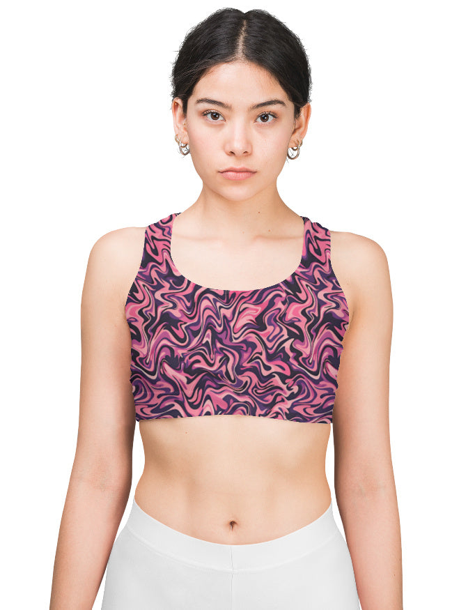 Pink Marble Swirl Sports Bra for Women