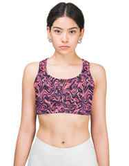 Pink Marble Swirl Sports Bra for Women