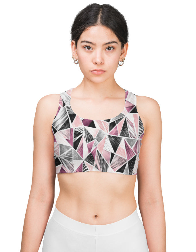 Pink Geometric Abstract Sports Bra for Women