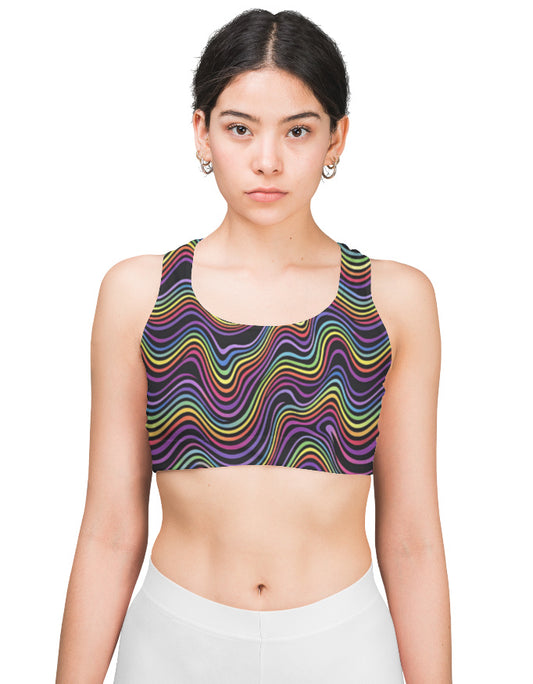 Rainbow Wave Pattern Sports Bra for Women