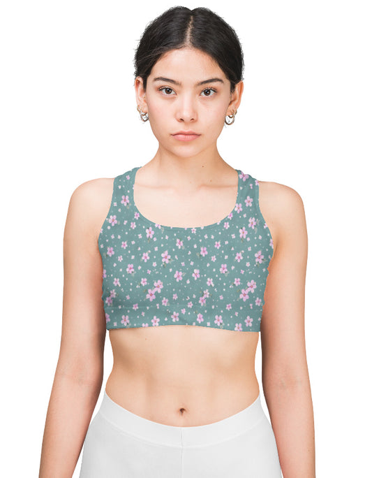 Floral Mint Green Sports Bra for Women