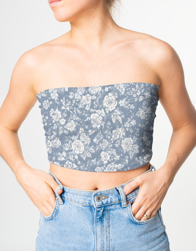 Blue Floral Tube Tops for Women