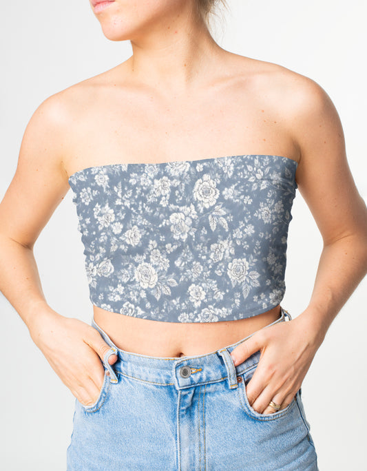 Blue Floral Tube Tops for Women