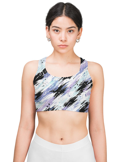 Black Lavender Abstract Sports Bra for Women