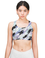 Black Lavender Abstract Sports Bra for Women