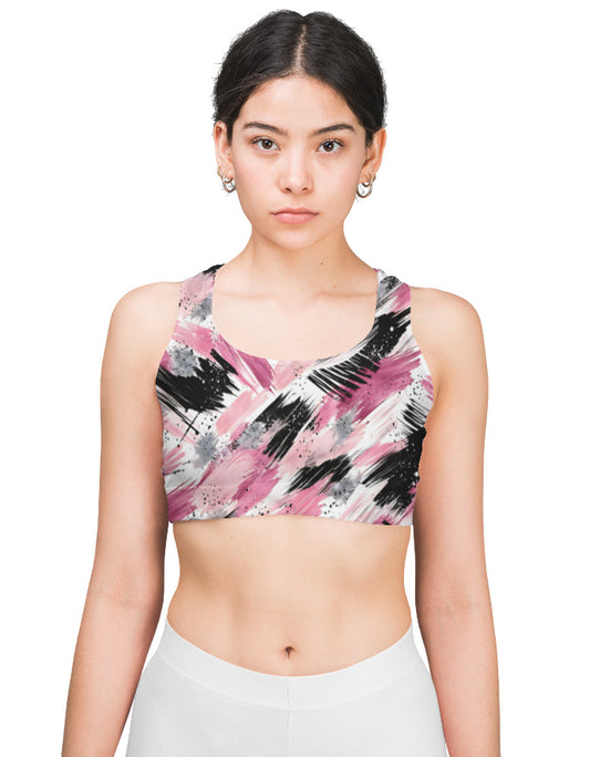 Pink Black Abstract Sports Bra for Women