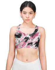 Pink Black Abstract Sports Bra for Women