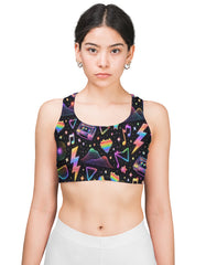 Neon Retro Print Sports Bra for Women