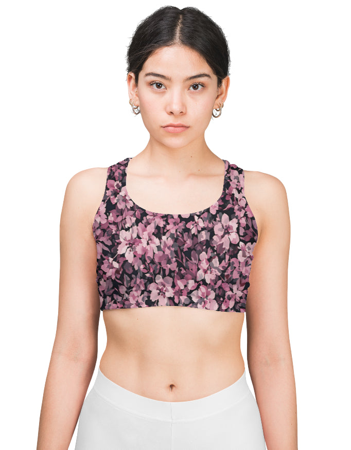 Dark Pink Floral Sports Bra for Women