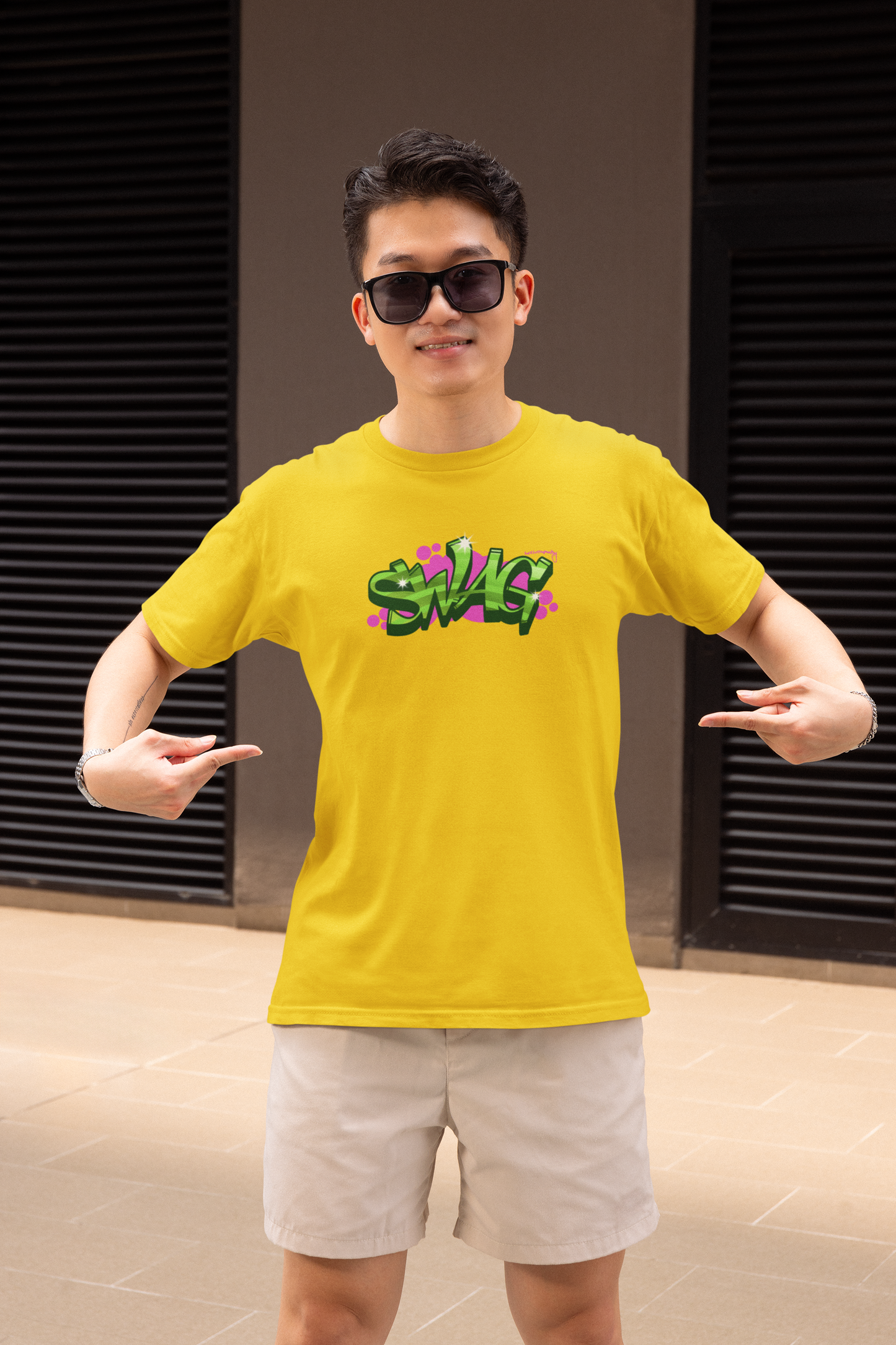 Swag Graffit Half Sleeve Yellow Round Neck T-Shirt Style Tee