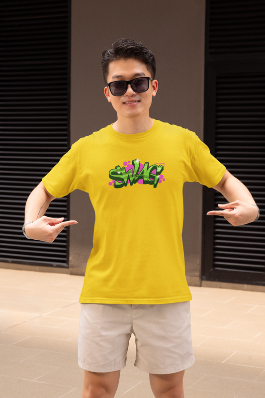 Swag Graffit Half Sleeve Yellow Round Neck T-Shirt Style Tee