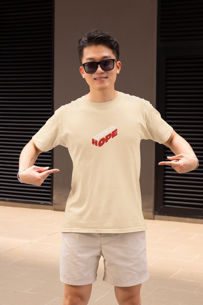 Strong hope half sleeve beige round neck t-shirt for men hello swanky - s