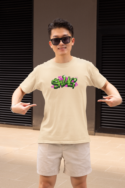 Swag Graffit Half Sleeve Beige Round Neck T-Shirt Style Tee