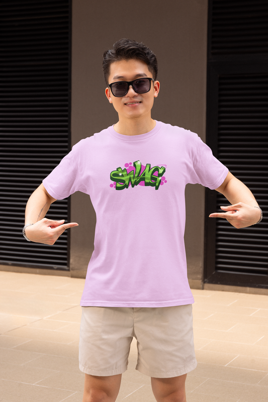 Swag Graffit Half Sleeve Lavender Round Neck T-Shirt Style Tee