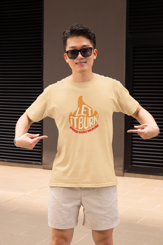 Fire Hai Main Beige Round Neck T-Shirt for Men – Stylish Fit
