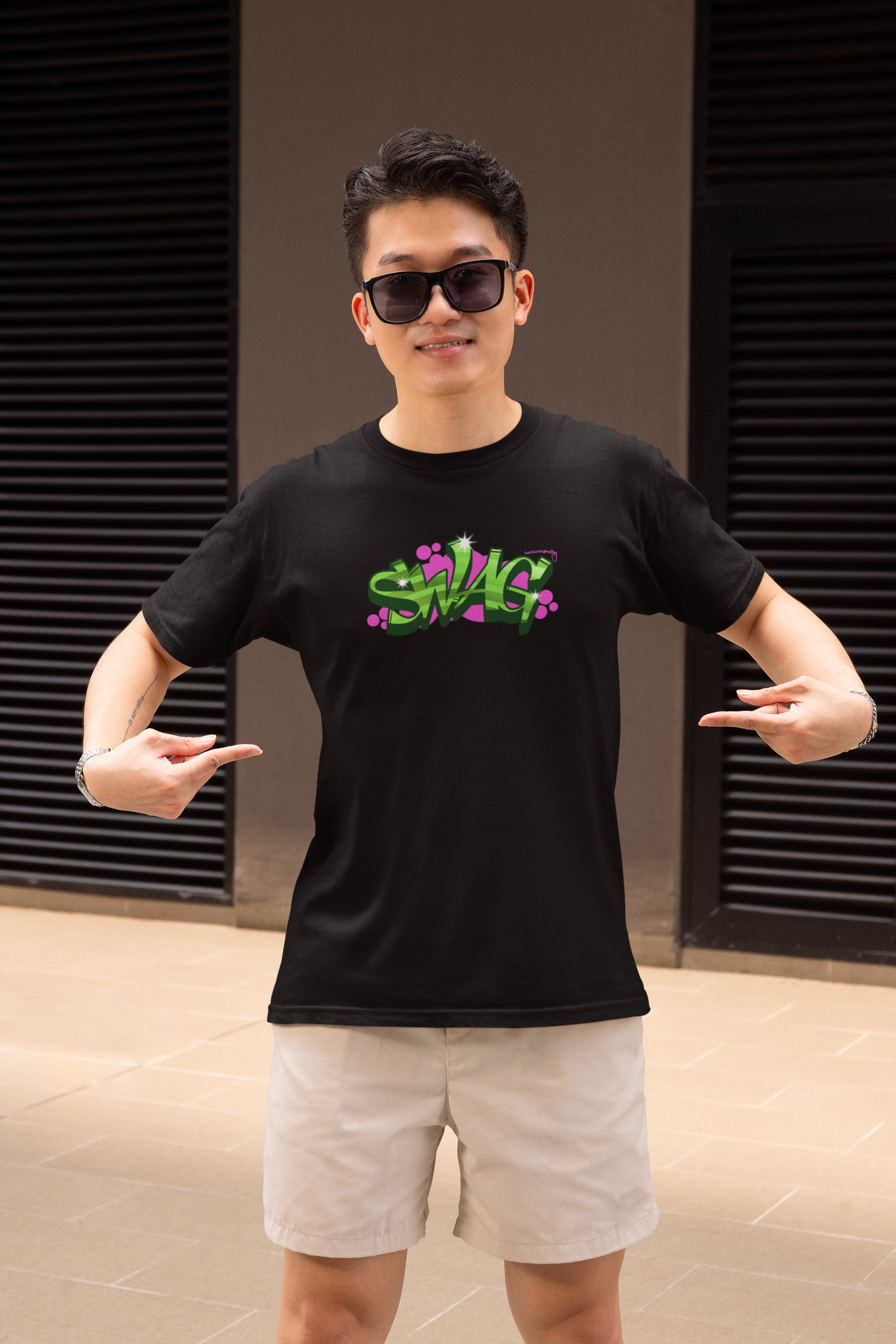 Swag Graffit Half Sleeve Black Round Neck T-Shirt Style Tee