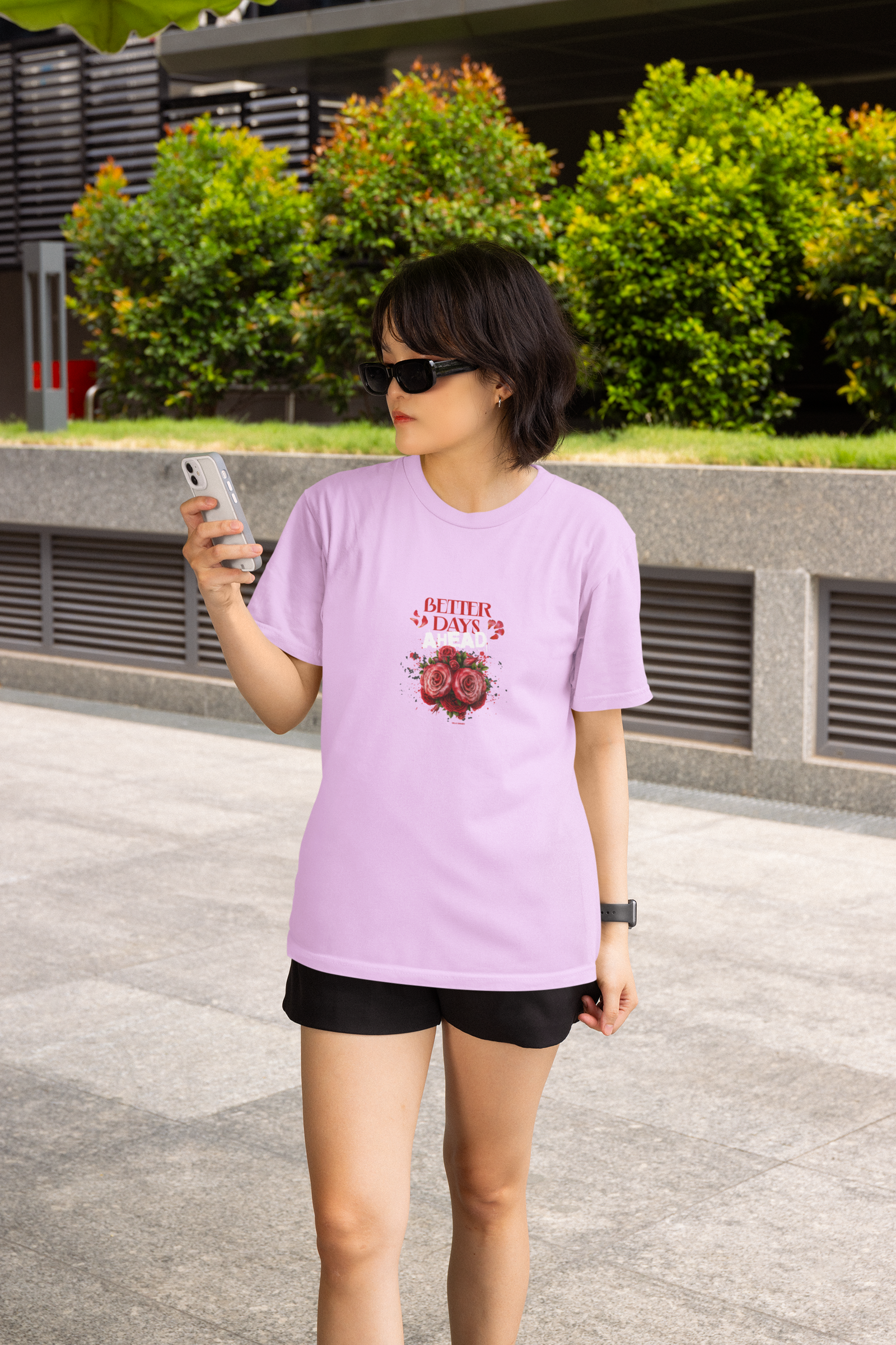 Better days ahead half sleeve lavender round neck t-shirt for women by hello