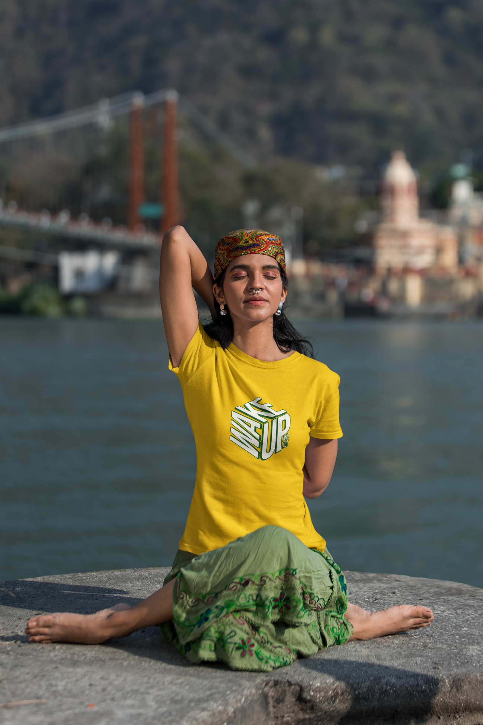 Make up half sleeve yellow round neck t-shirt for women by hello swanky - s
