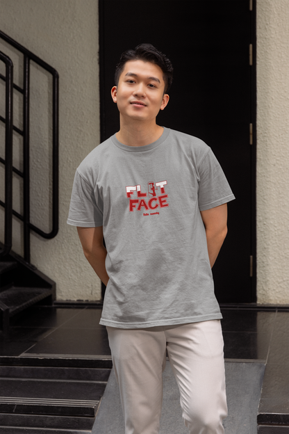 Flat face half sleeve grey round neck t-shirt for men by hello swanky - s