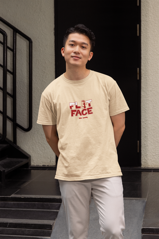 Flat face half sleeve beige round neck t-shirt for men by hello swanky - s