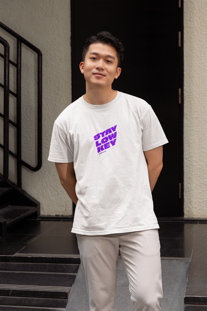 Low key half sleeve white round neck t-shirt for men hello swanky - s