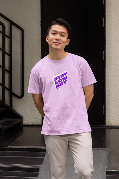 Low key half sleeve lavender round neck t-shirt for men hello swanky - s