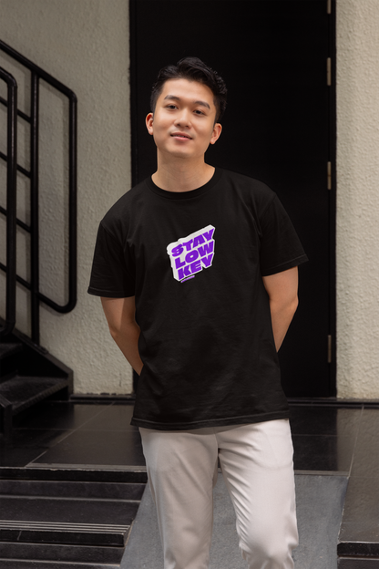 Low key half sleeve black round neck t-shirt for men hello swanky - s