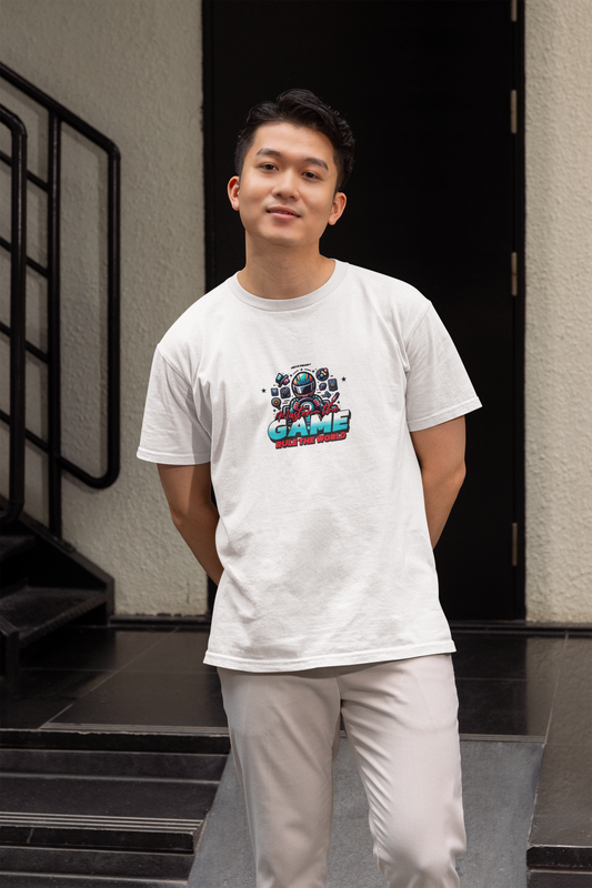 Master game half sleeve white round neck t-shirt for men hello swanky - s