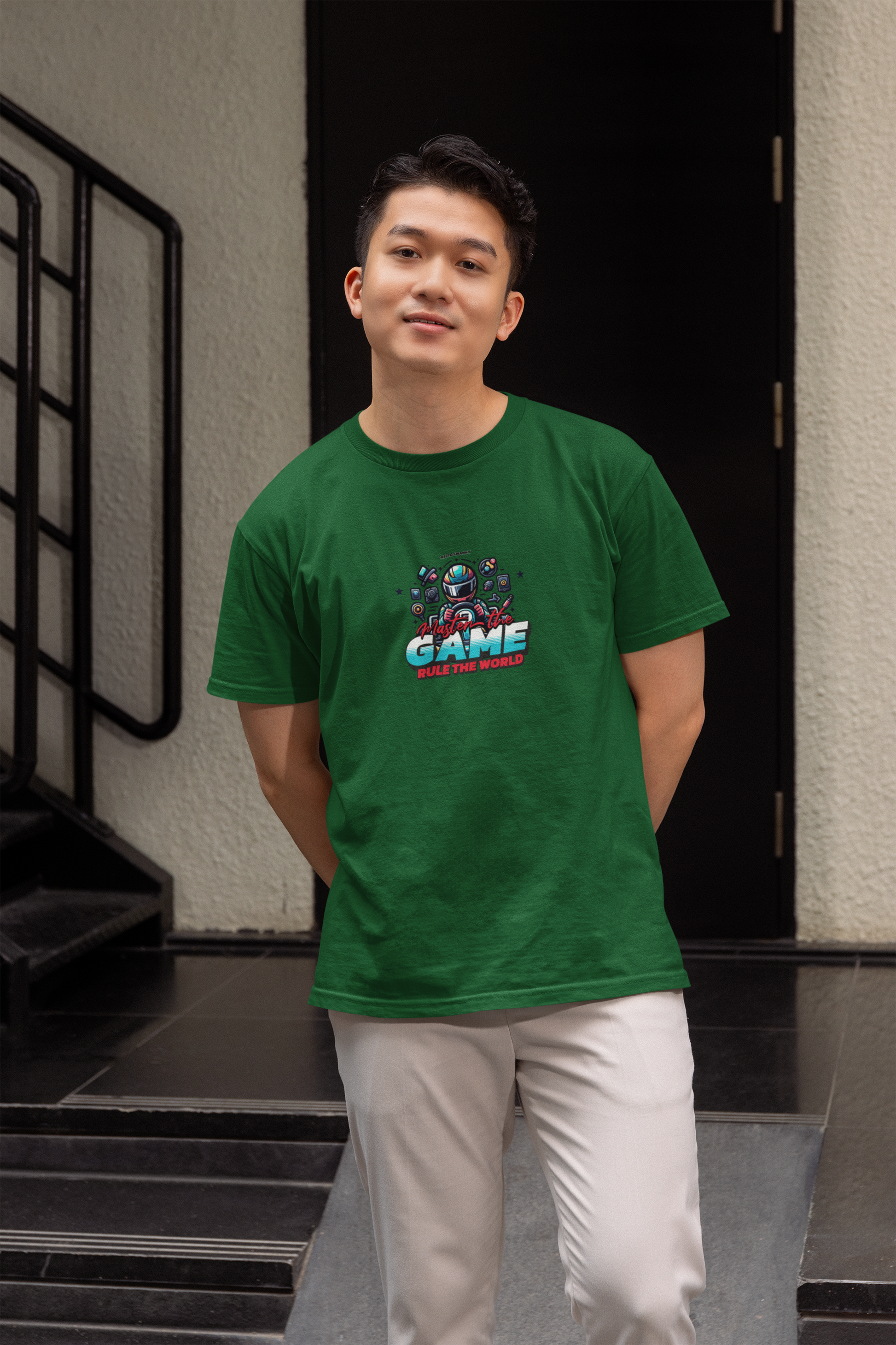 Master game half sleeve bottle green round neck t-shirt for men hello swanky - s