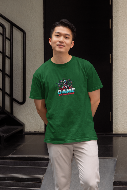 Master game half sleeve bottle green round neck t-shirt for men hello swanky - s