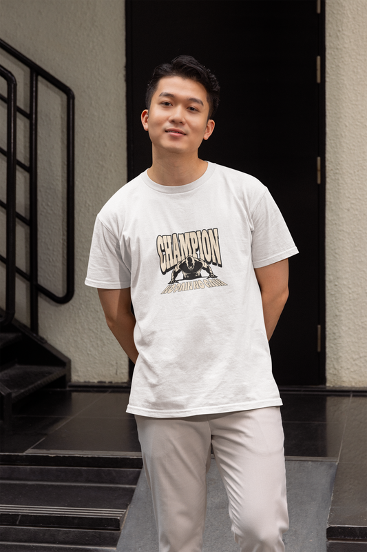 Champion half sleeve white round neck t-shirt for men by hello swanky - s