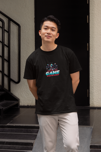 Master game half sleeve black round neck t-shirt for men hello swanky - s