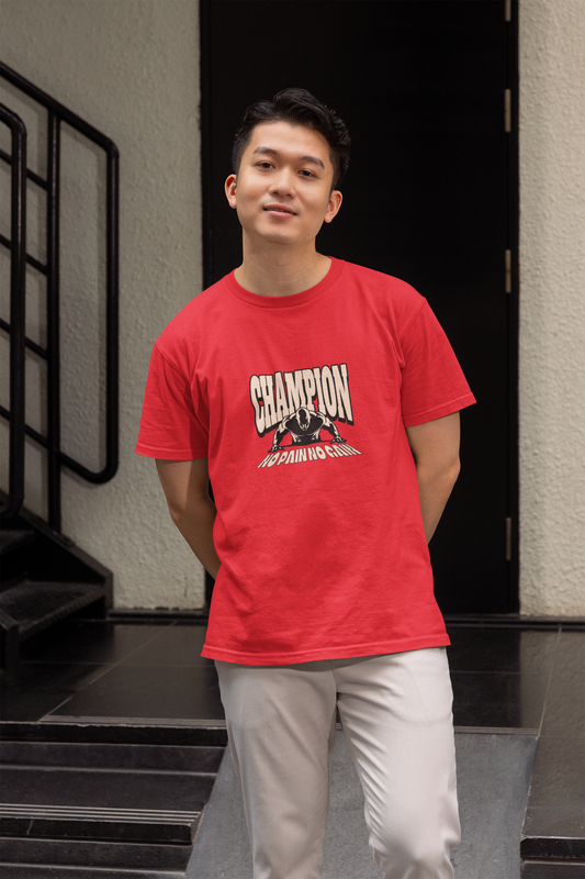 Champion half sleeve red round neck t-shirt for men by hello swanky - s