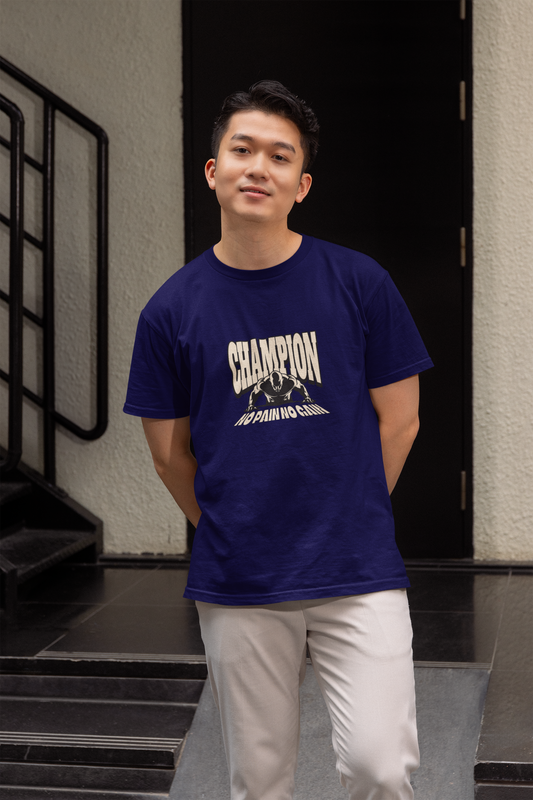 Champion half sleeve navy blue round neck t-shirt for men by hello swanky - s