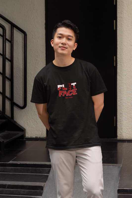 Flat face half sleeve black round neck t-shirt for men by hello swanky - s