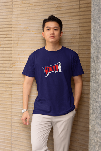 Stoner Half Sleeve Navy Blue Round Neck T-Shirt Casual Wear