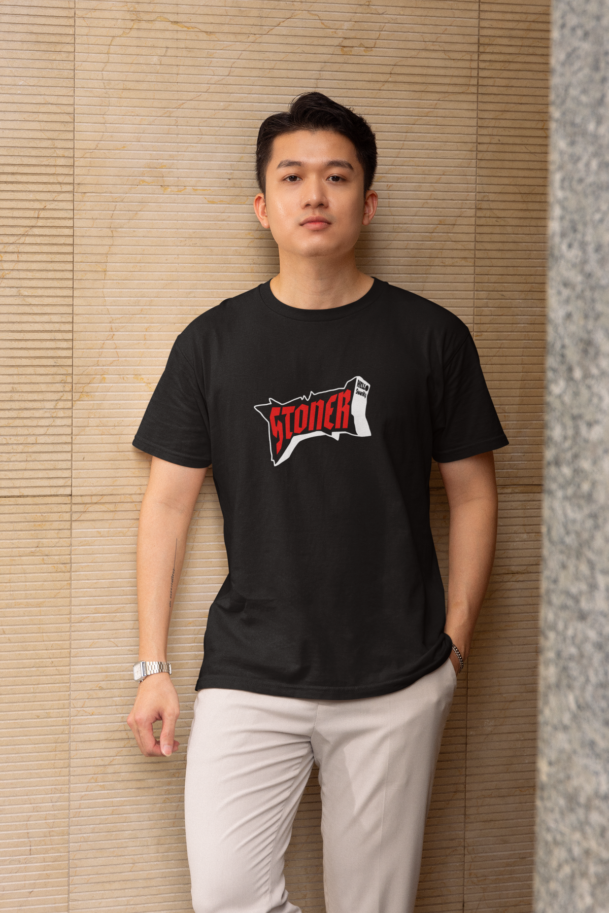 Stoner Half Sleeve Black Round Neck T-Shirt for Men Hello Swanky