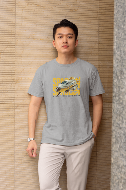 Just Need Some Space Half Sleeve Grey Round Neck T-Shirt | Bold Design