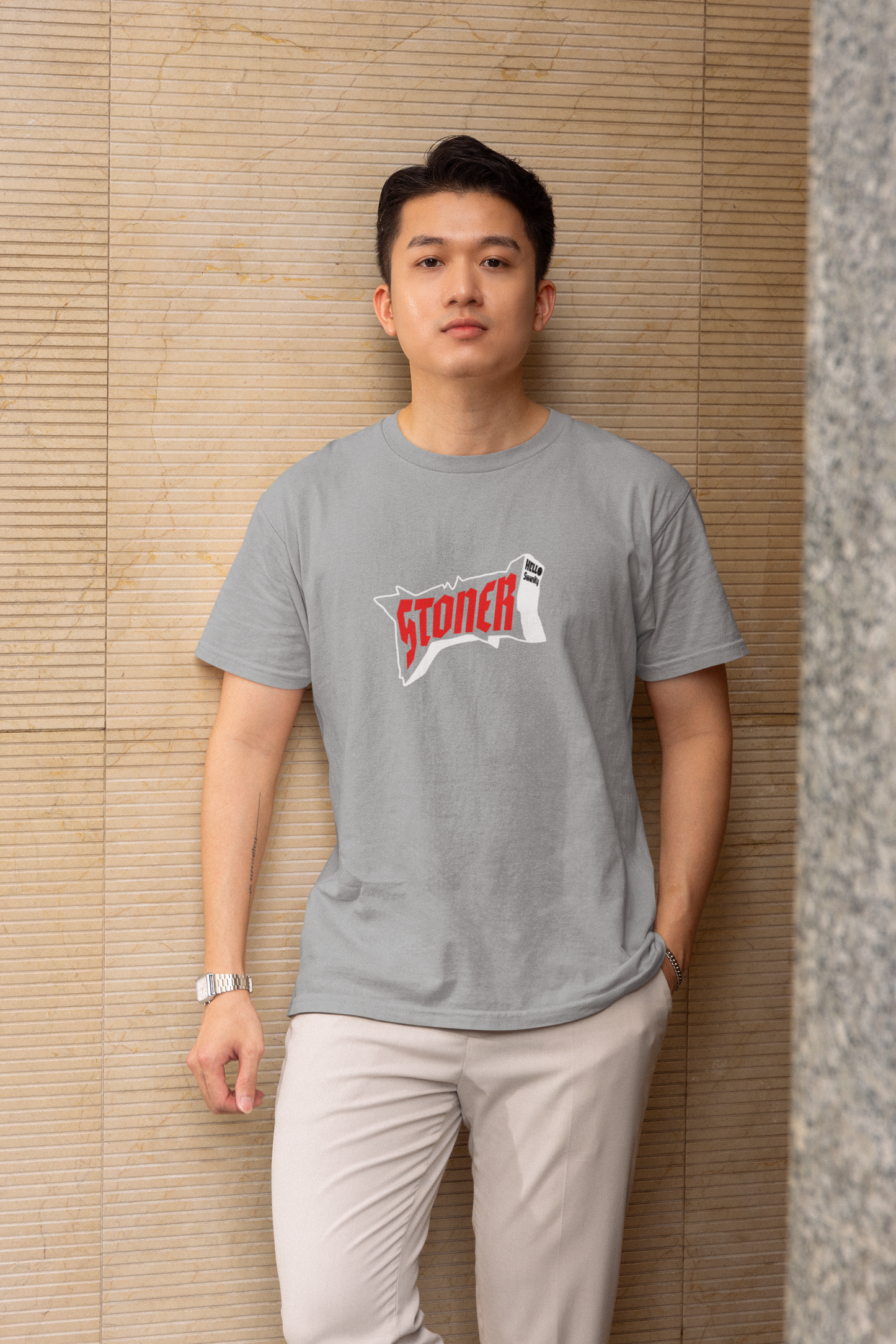 Stoner Half Sleeve Gray Round Neck T-Shirt Casual Daily Tee