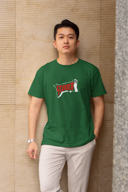 Stoner Bottle Green Round Neck T-Shirt Bold Casual Wear Tee