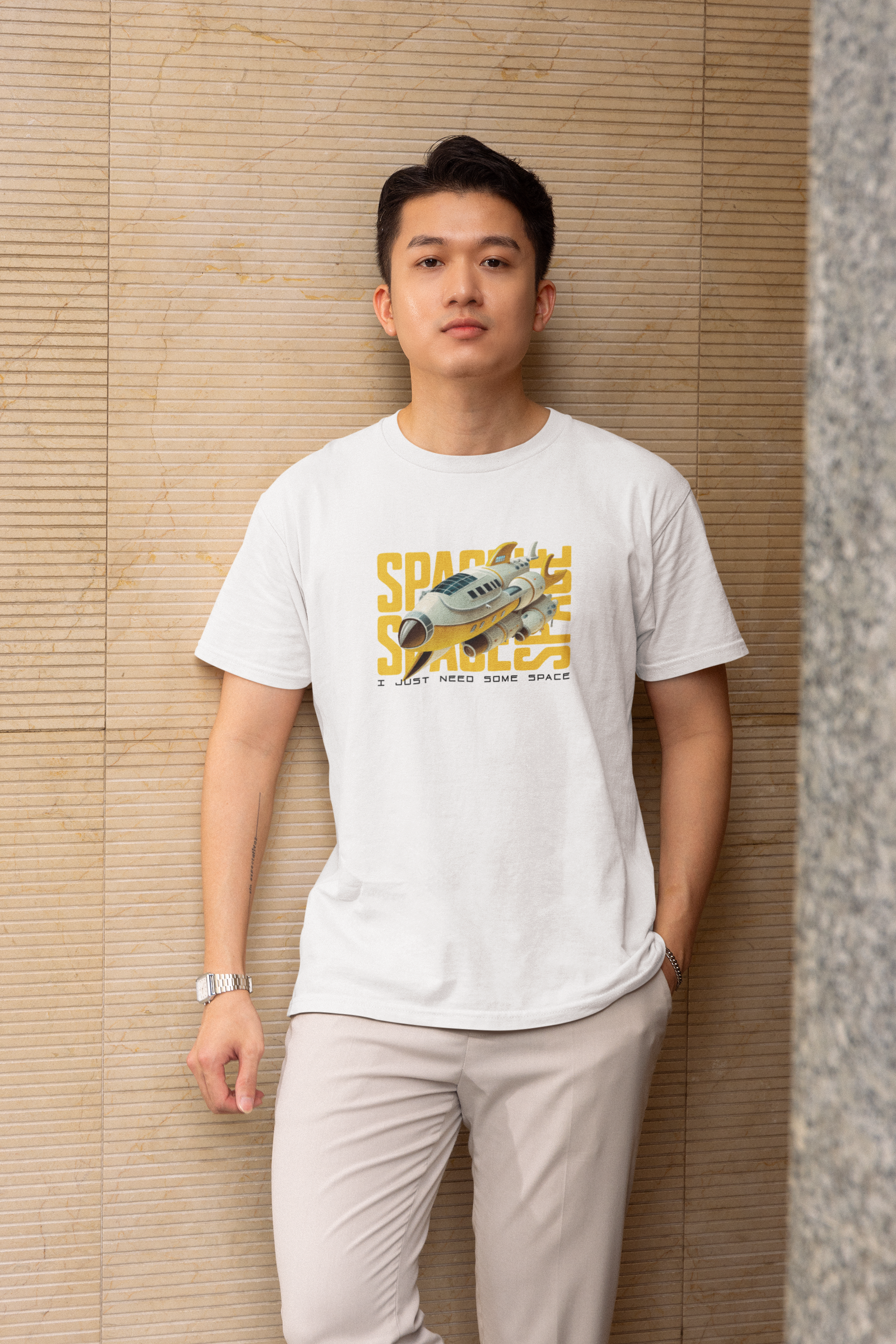 Just Need Some Space Half Sleeve White Round Neck T-Shirt | Bold Design