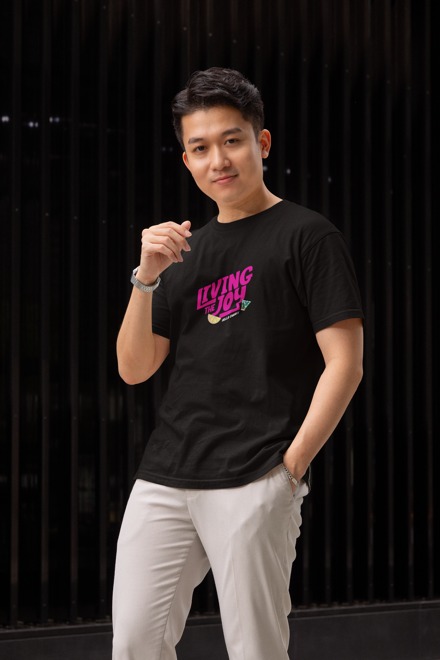 Living the Joy Half Sleeve Black T-Shirt for Men Trendy Style