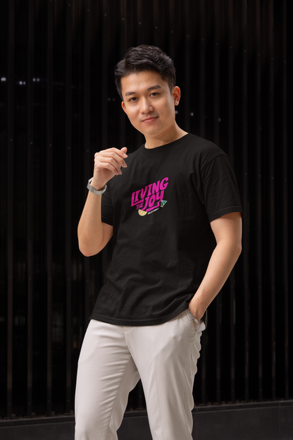 Living the Joy Half Sleeve Black T-Shirt for Men Trendy Style
