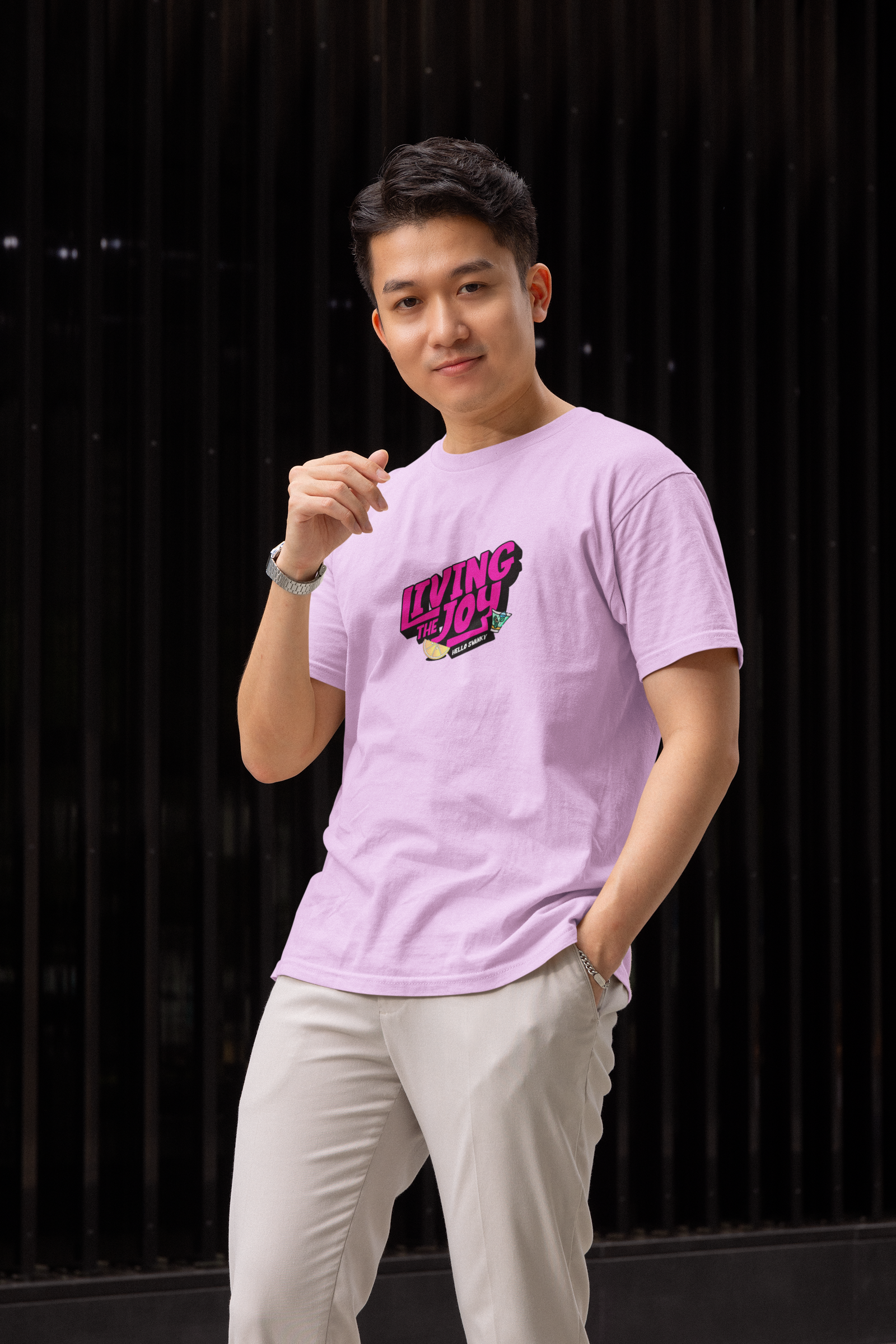 Living the Joy Lavender Half Sleeve Round Neck T-Shirt for Men