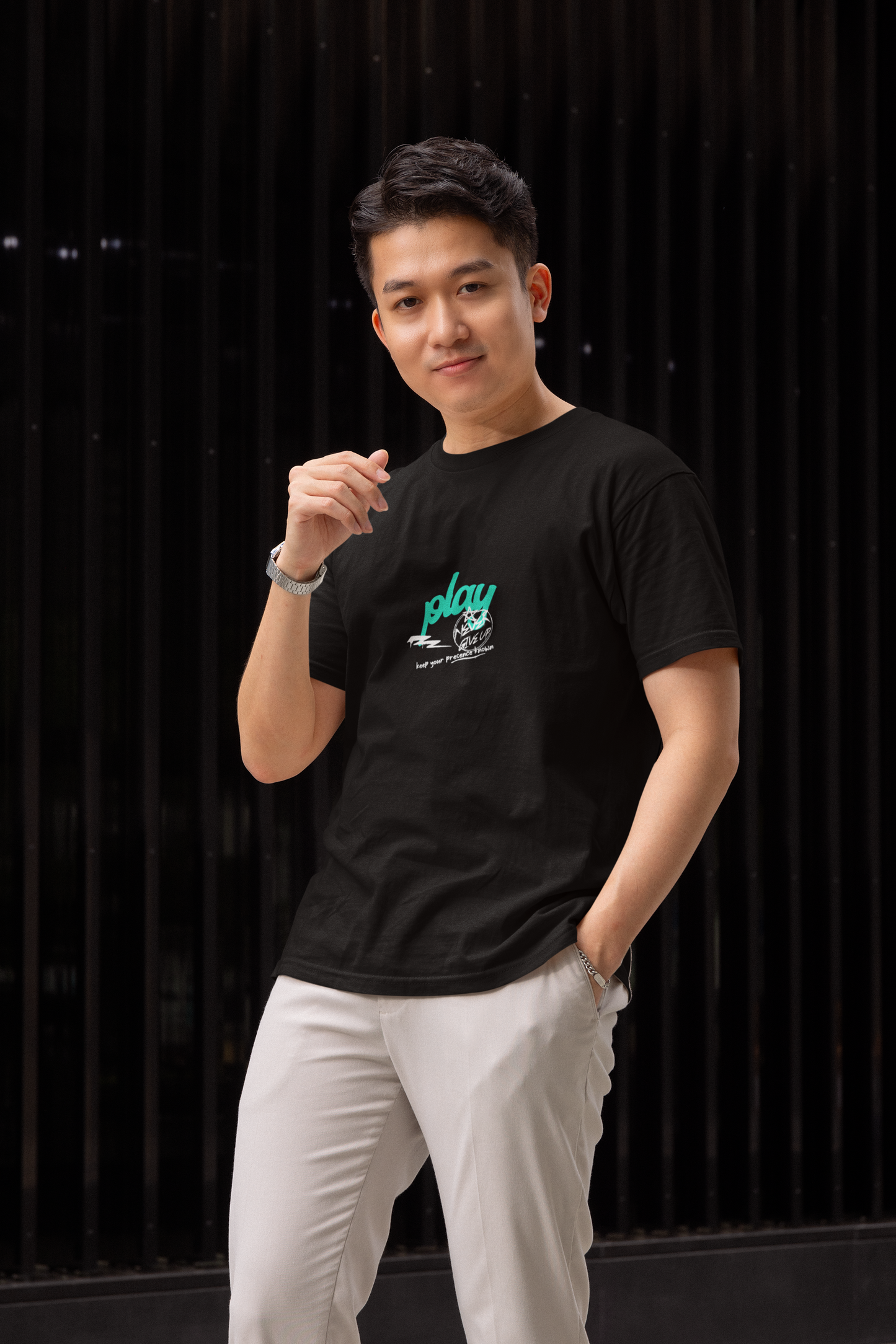 Play half sleeve black round neck t-shirt for men hello swanky - s