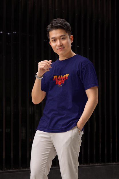 Flame boy half sleeve navy blue round neck t-shirt for men by hello swanky - s
