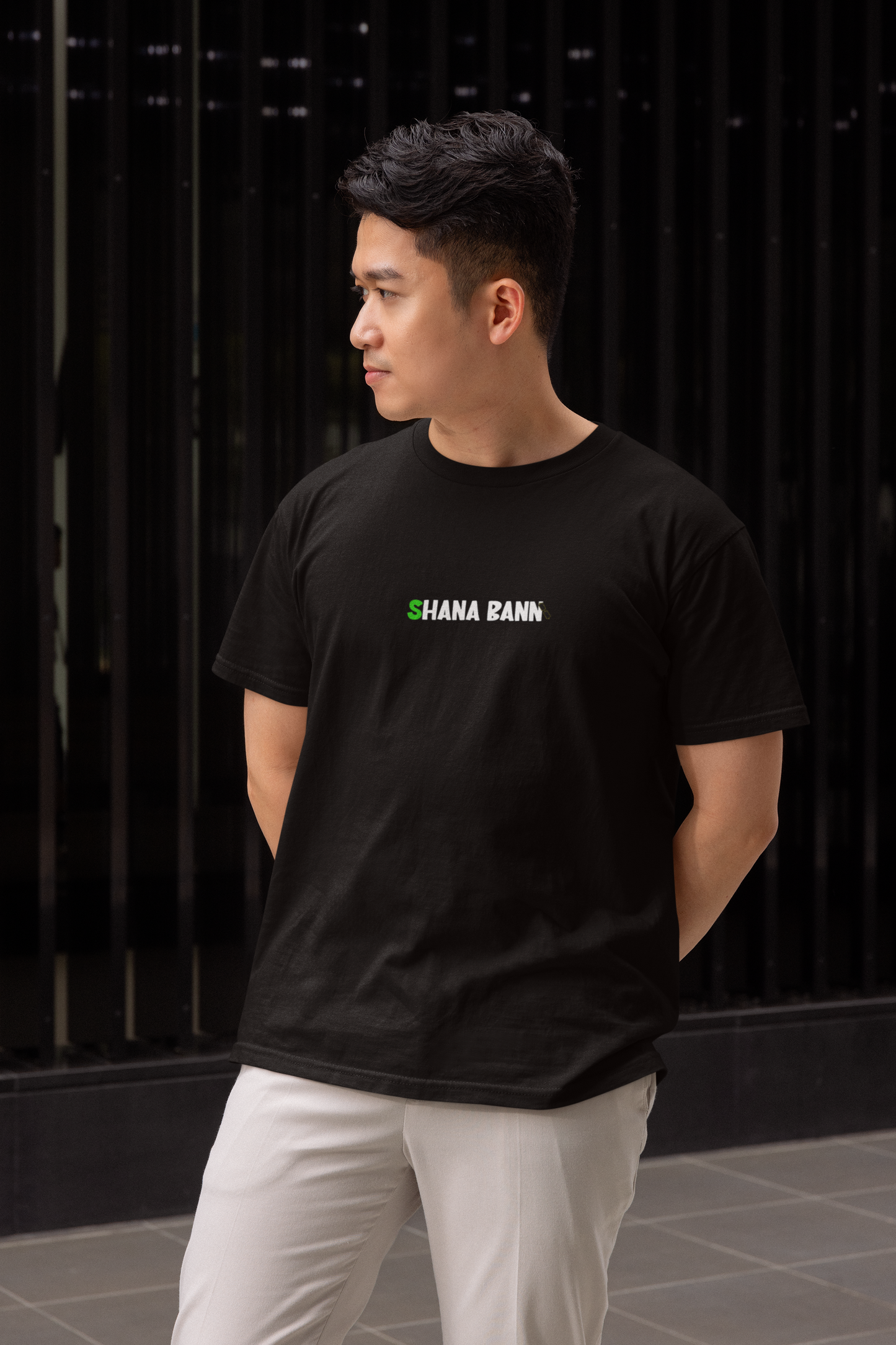 Shana baan half sleeve black round neck t-shirt for men hello swanky - s