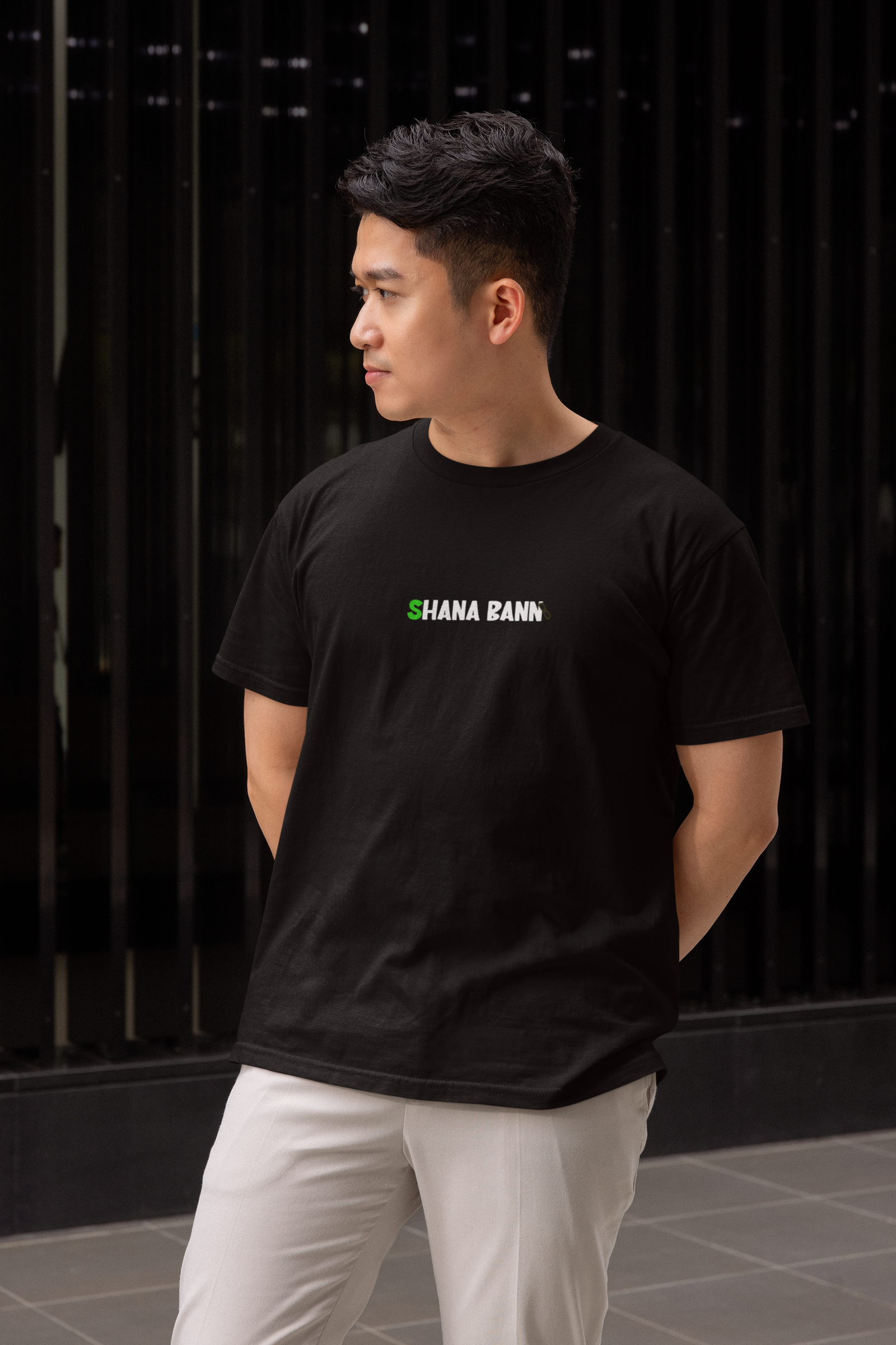 Shana baan half sleeve black round neck t-shirt for men hello swanky - s