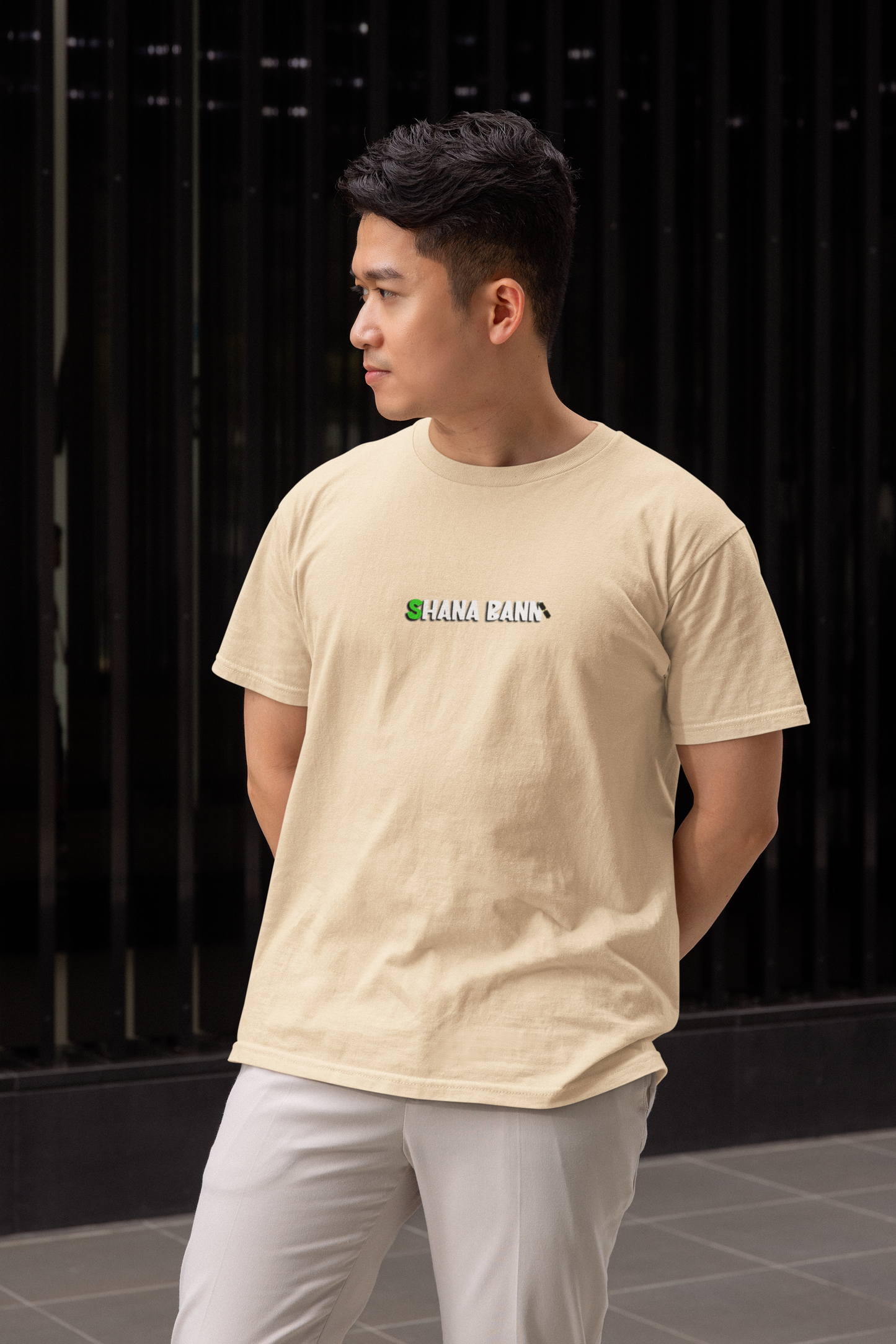 Shana baan half sleeve beige round neck t-shirt for men hello swanky - s